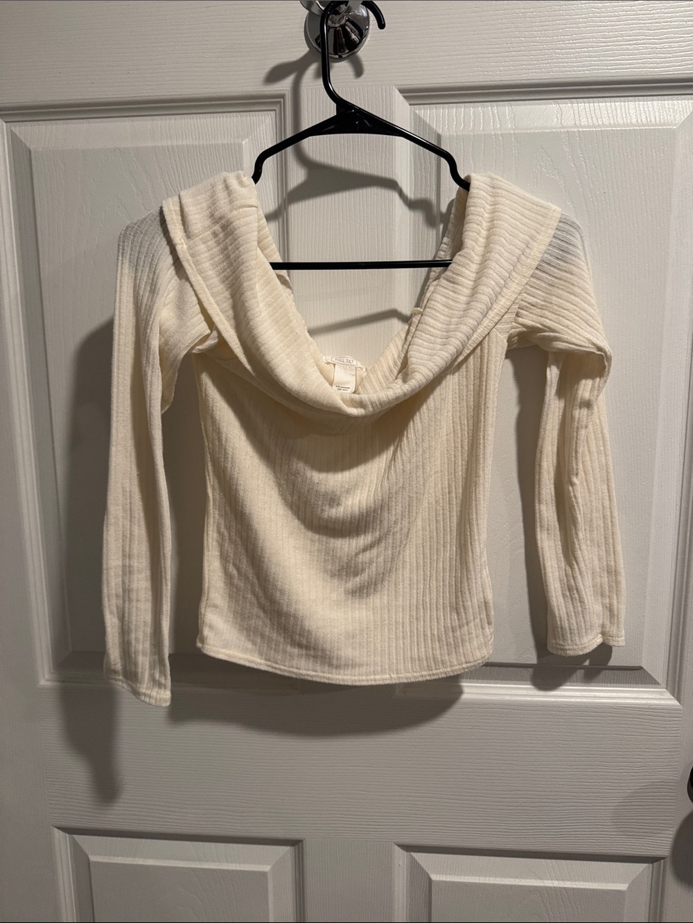 Full Tilt Ivory Ribbed Off-Shoulder Cowl Sweater